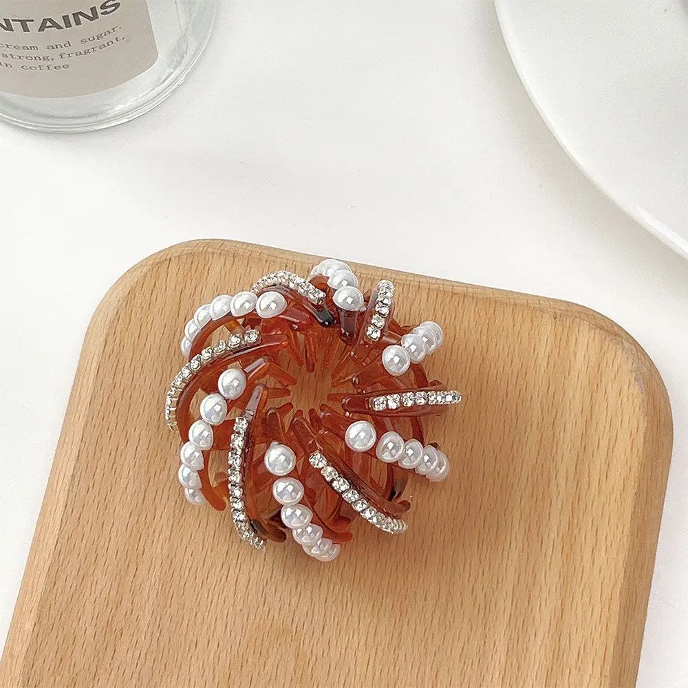 Pinza de Pelo de Diseño Moderno para Niñas, Fijador de Pelo Estilo Coreano, Horquilla para Cola de Caballo de Mujer, Anillo de Pelo con Perlas, Molde para Moño Nido de Pájaro