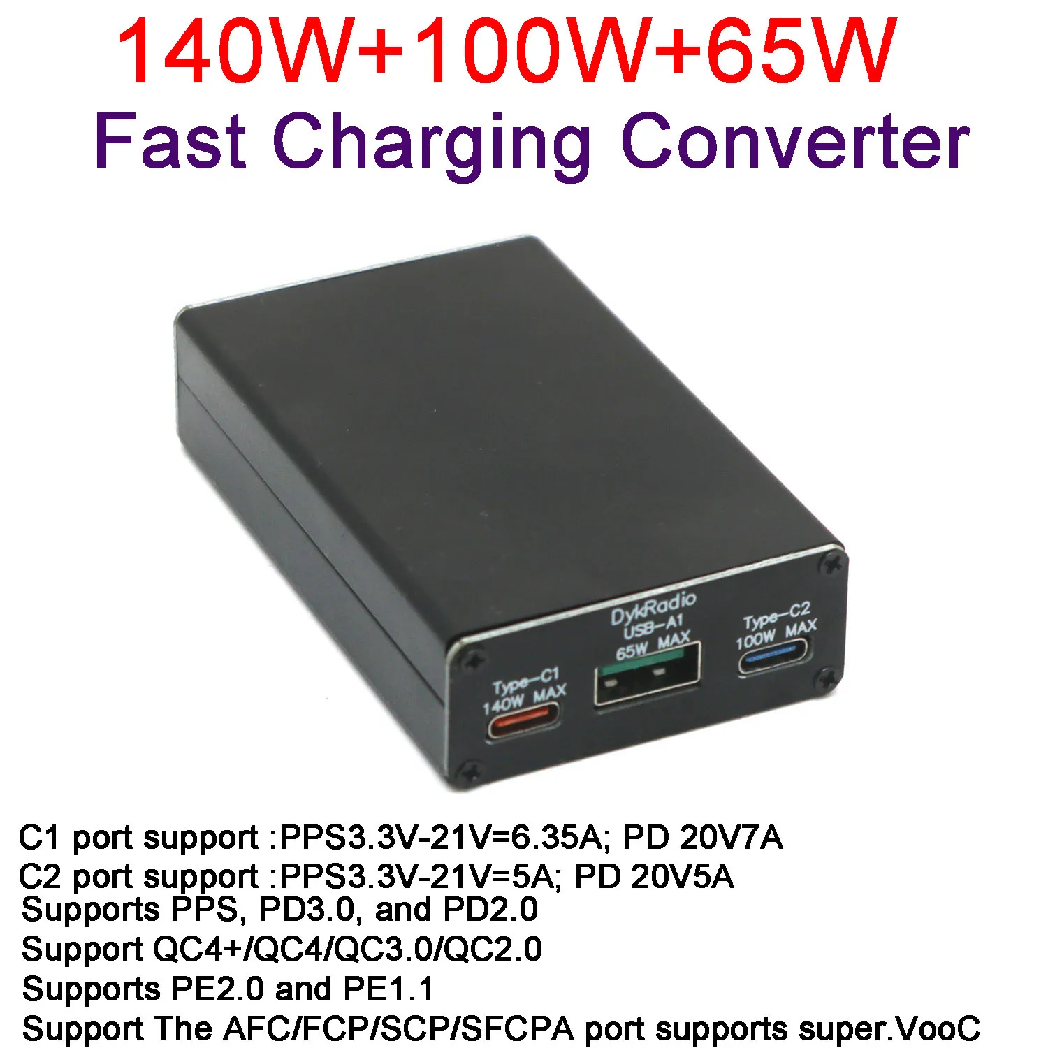 140W Fast Charging Converter Desktop Car Charger DC 12V-24V TO PD 3.0 TYPE-C USB Quick Charge AFC/FCP/SCP/SFCPA Mobile Phone