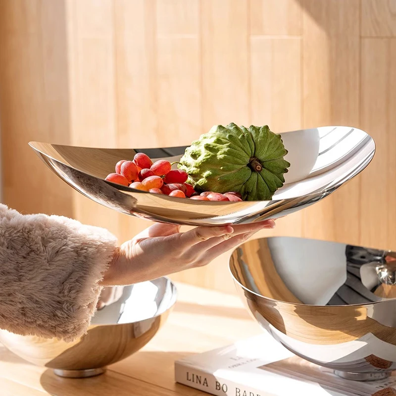 Stainless Steel Dessert Plate Metal Fruit Bowl Pretty Dish Serving Tray Tableware for Table Home Decoration Living Room