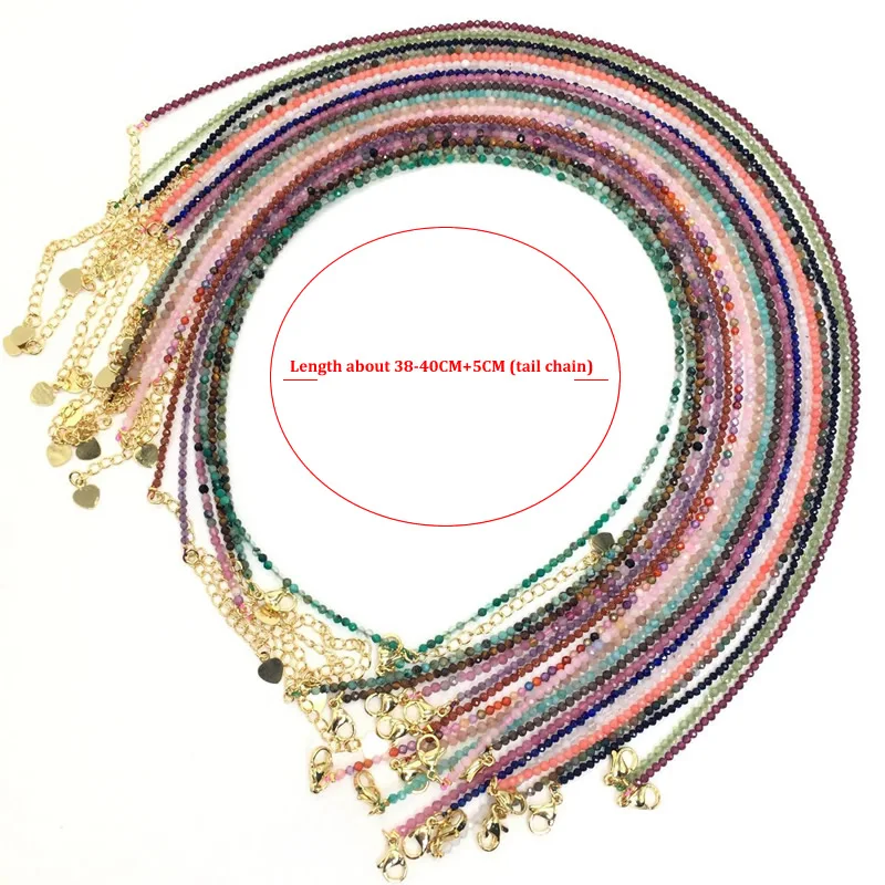 Fashion 2-3mm Faceted Stone Beads Necklace Bracelet Pink Quartz Crystal Zircon Amethyst Choker Men Female Jewelry Party Gift