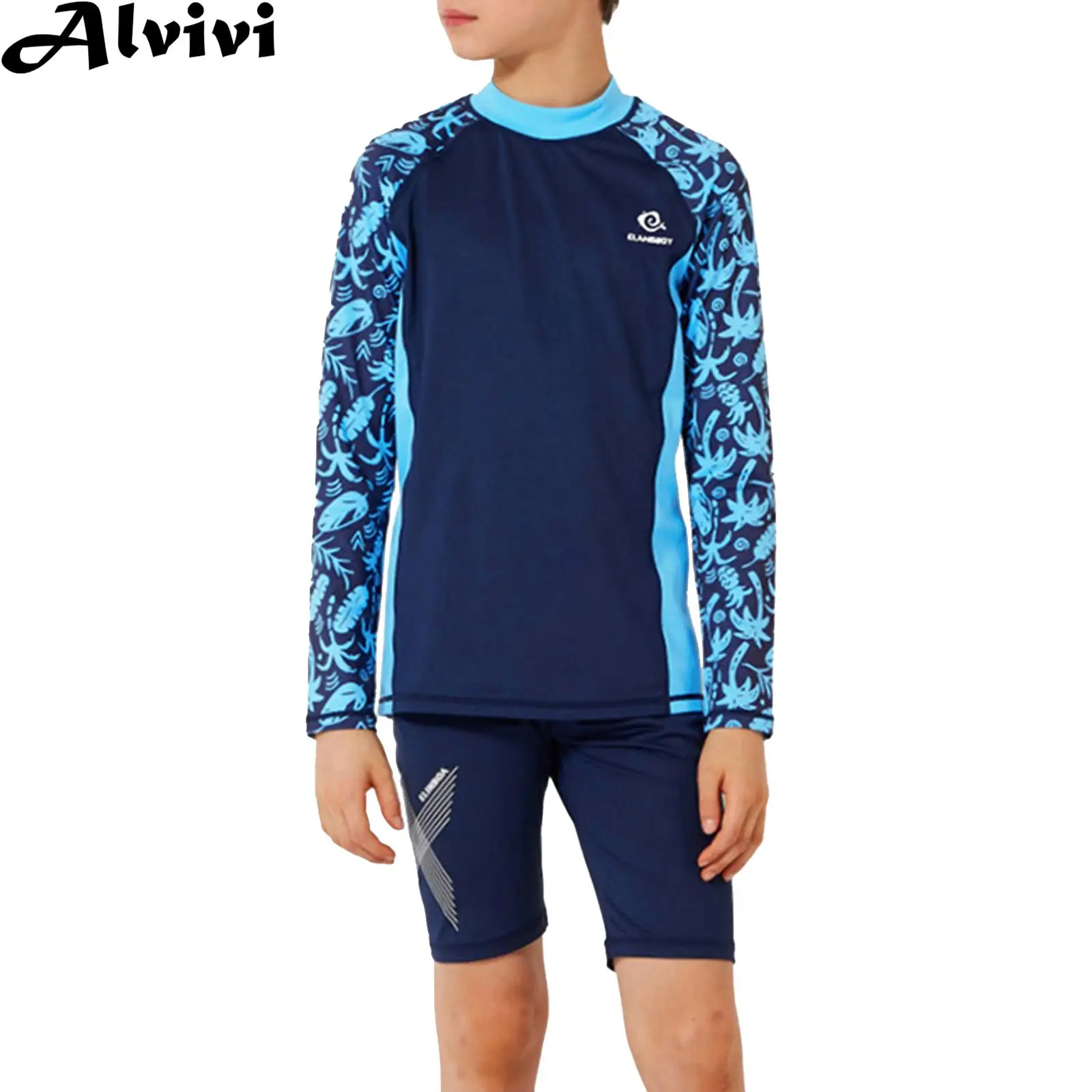 

Kids Boys Quick Dry Swimsuit Rash Guard Long Sleeve Swim Tops with Trunks Hat Set Swimwear Bathing Suit Surfing Kayaking Costume