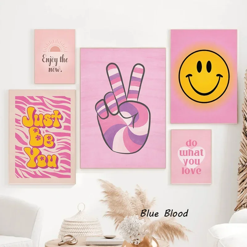 Pink Vintage Smile Shoes Disco Just Be You Poster Cute Y2K Canvas Painting and Print Wall Art Picture for Living Room Home Decor