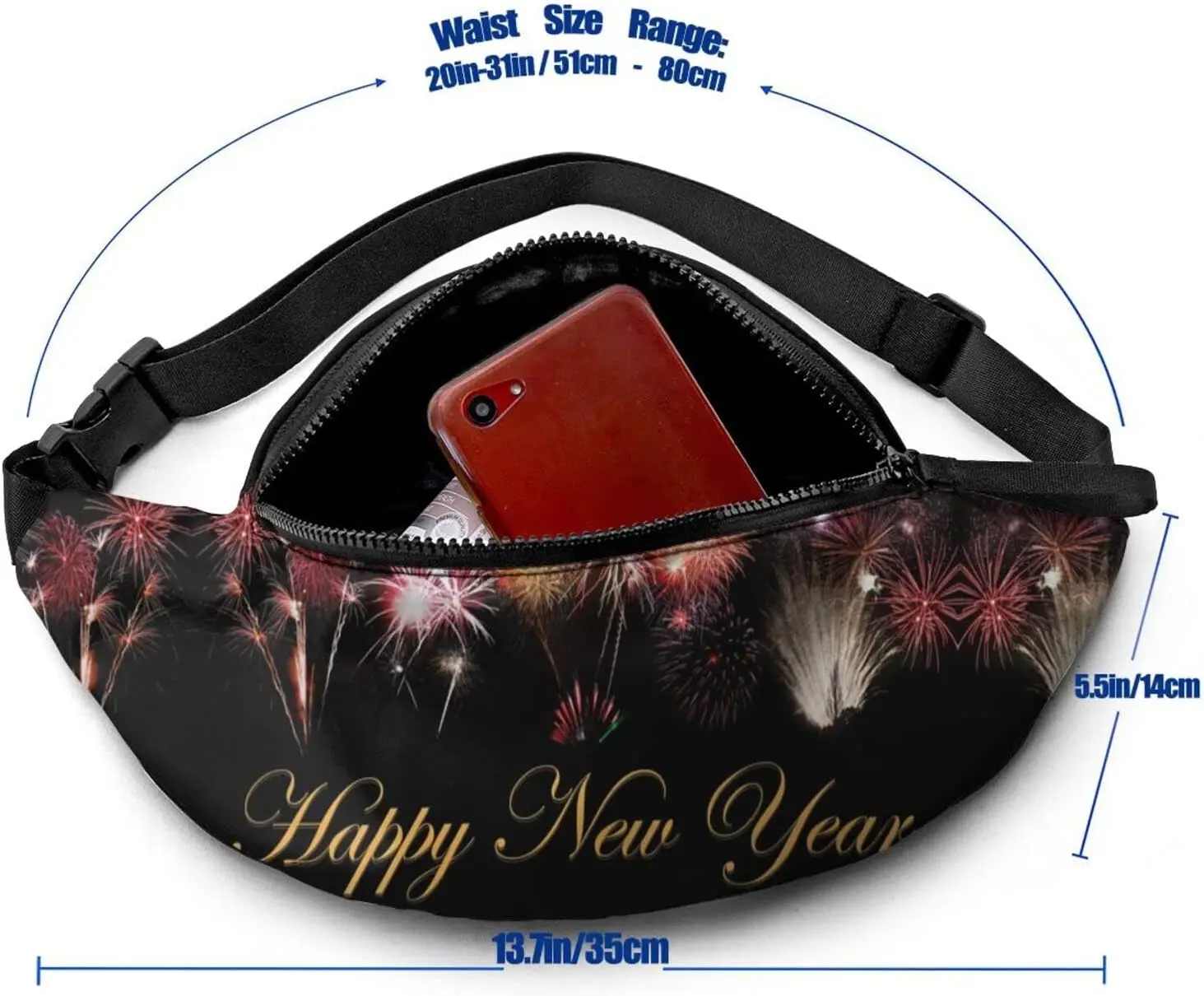 Fanny Pack Waist Bag for Men Women New Years Eve Adjustable Belt Hip Bum Bag Hiking Waist Bag for Traveling Casual Running