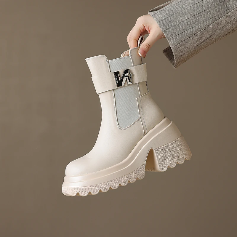 أحذية نسائية على الموضة جديدة لعام 2025 مصنوعة من جلد البقر الطبيعي 100% أحذية تشيلسي ذات نعل سميك أحذية رقص فاسق #2