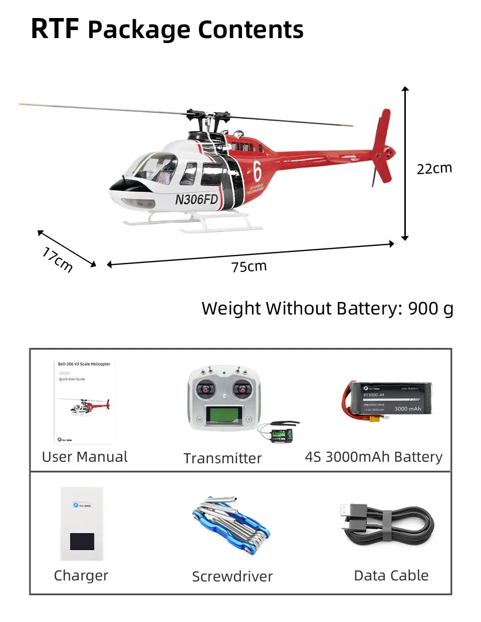 FLYWING Bell 206 V3 RC هليكوبتر 6CH GPS الارتفاع عقد 450 حجم الجرس 206 RC مقياس هليكوبتر ACE وحدة تحكم في الطيران