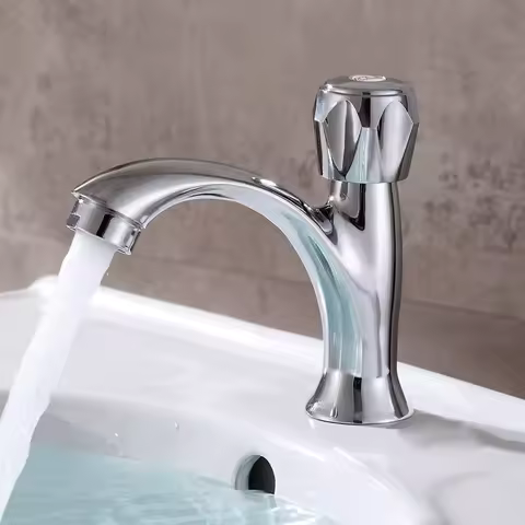 Chromed Bathroom Faucet Cold Water Basin Face Wash Tap Deck Mounted Basin Mixer Water Taps Bathroom Accessories
