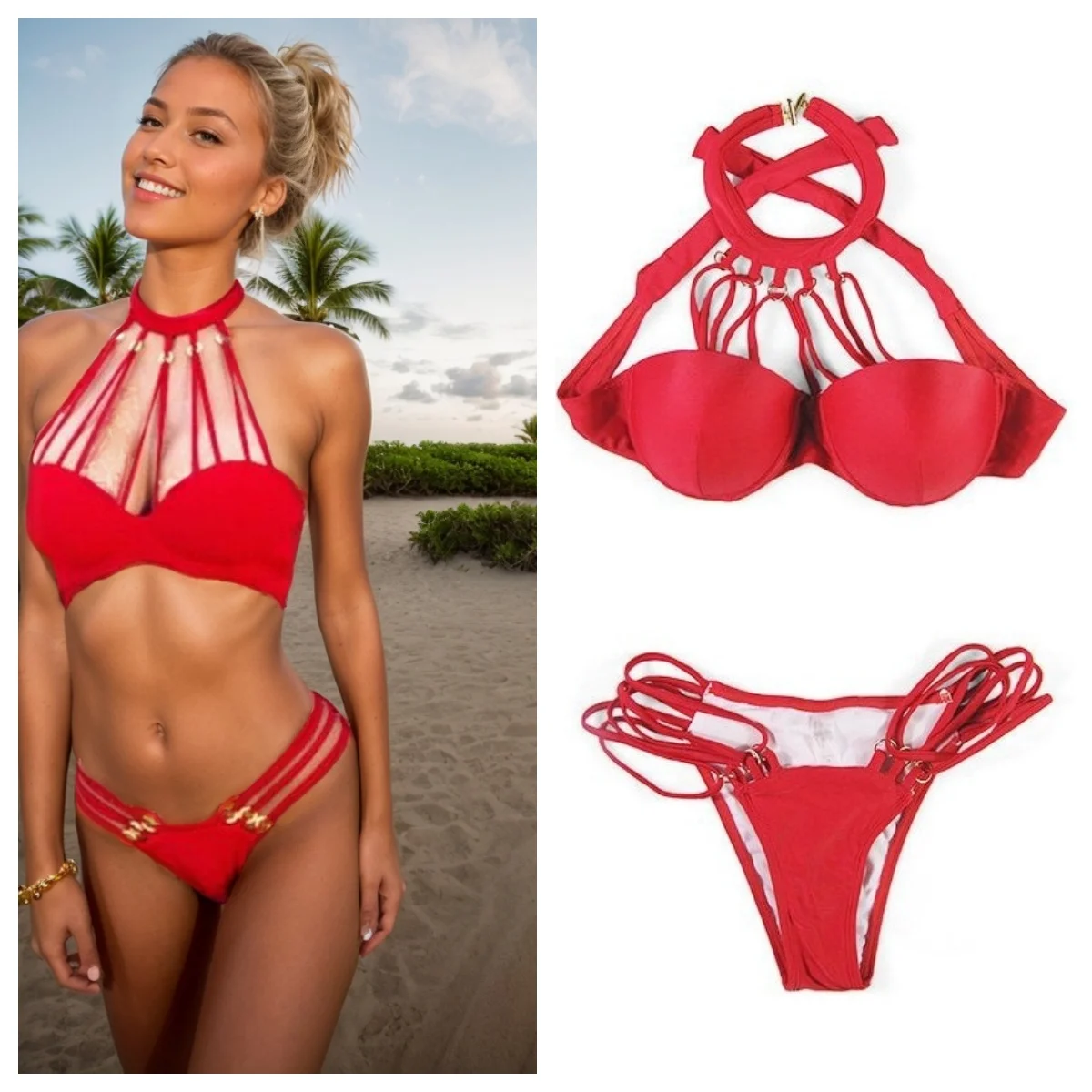 F4465  Sexy Bandage Cut Out Strapy Bikini