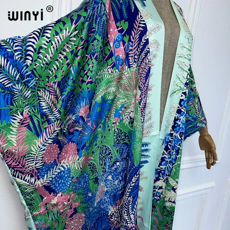 WINYI Summer fashion Beach cover up Boho flower print Cover Up Cardigan elegant Holiday Kimono beach outfits women kaftan dress