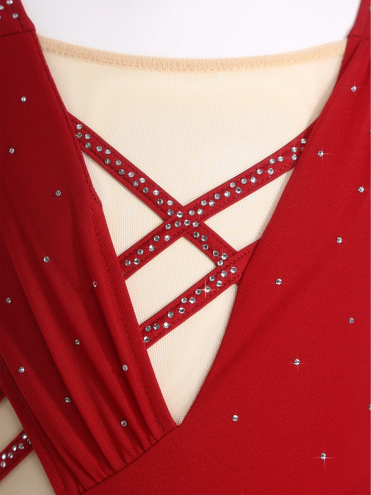 6-16Y الفتيات الشكل التزلج يوتار فستان لامعة الراين بقماش شفاف Dancewear للرقص الغنائي الباليه الجمباز البهلوانية