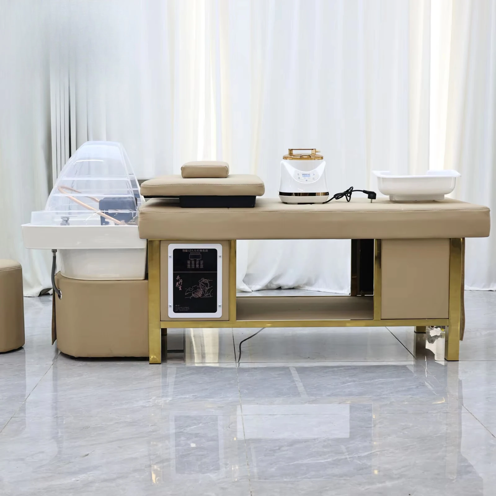 Professional-Quality Furniture Contemporary Salon Shampoo Bed with Ceramic Basin & Massage Functionality