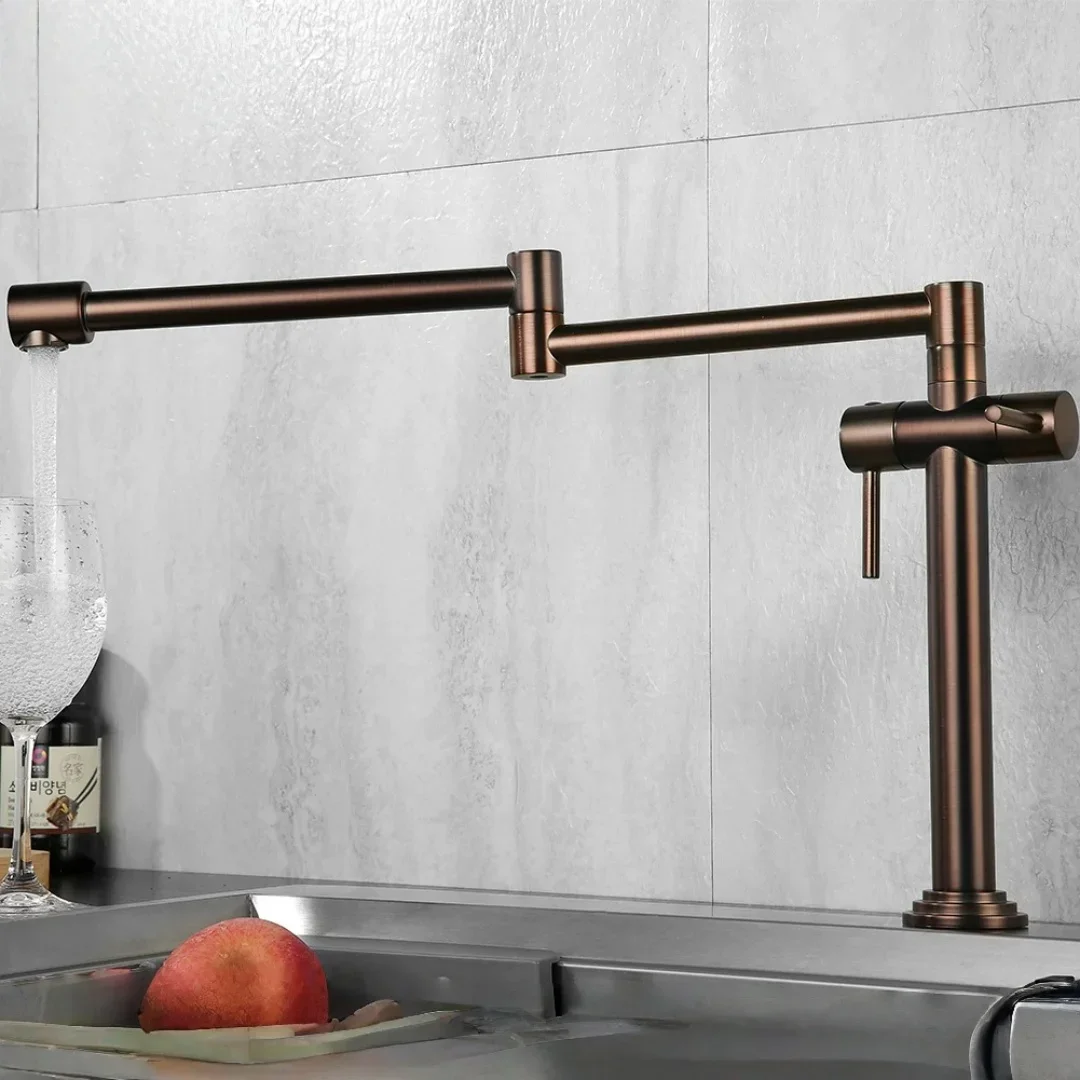 Brushed Gold Kitchen Faucet Solid Brass Gold Crane For Kitchen Deck Mounted Fodable Brushed Nickel Sink Faucet Mixer Foldable