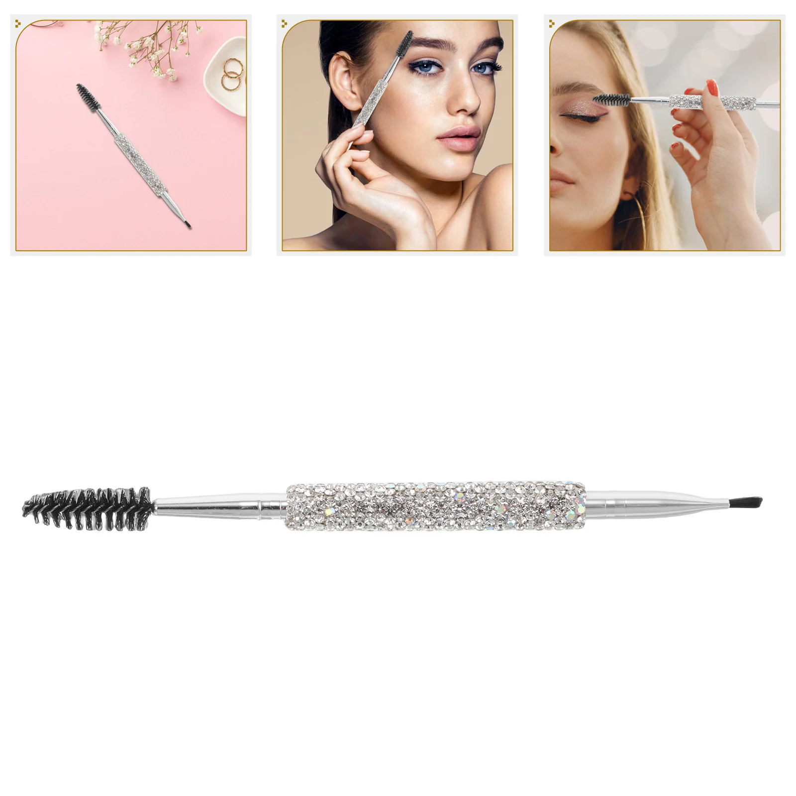 

Dual Ended Rhinestone Eyebrow Brush Angled Flat Head Eyelash Comb Precise Brow Shape Lash Grooming Multifunction Makeup Brush