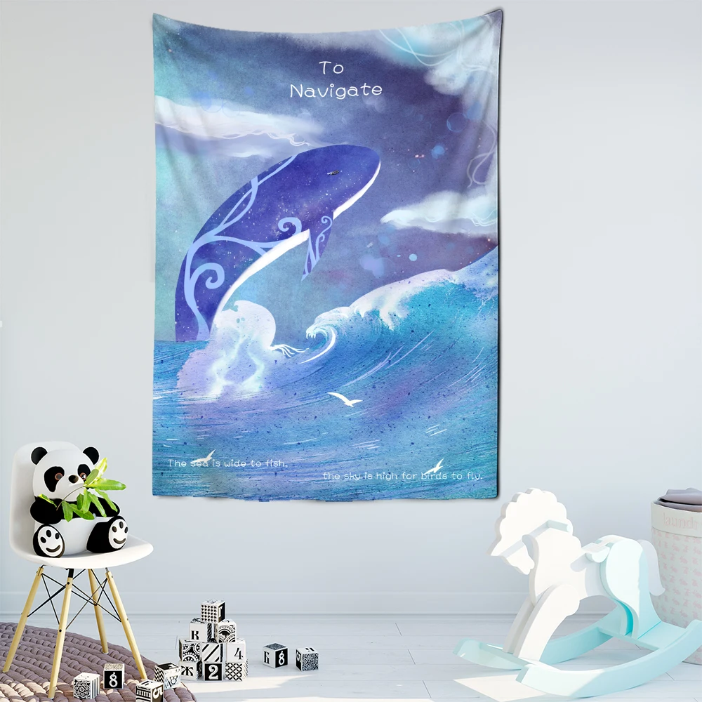 

Ocean Whale Tapestry Fantasy Children's Plaything Blue Style Home Wall Decorations Room Bedroom Available Decor Gifts