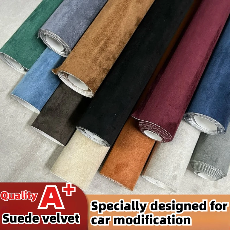 Suede Self Adhesive Leather Repairs for Car Interior Door Panel Velvet Fabric DIY Sticker Furniture Sofa Renovation