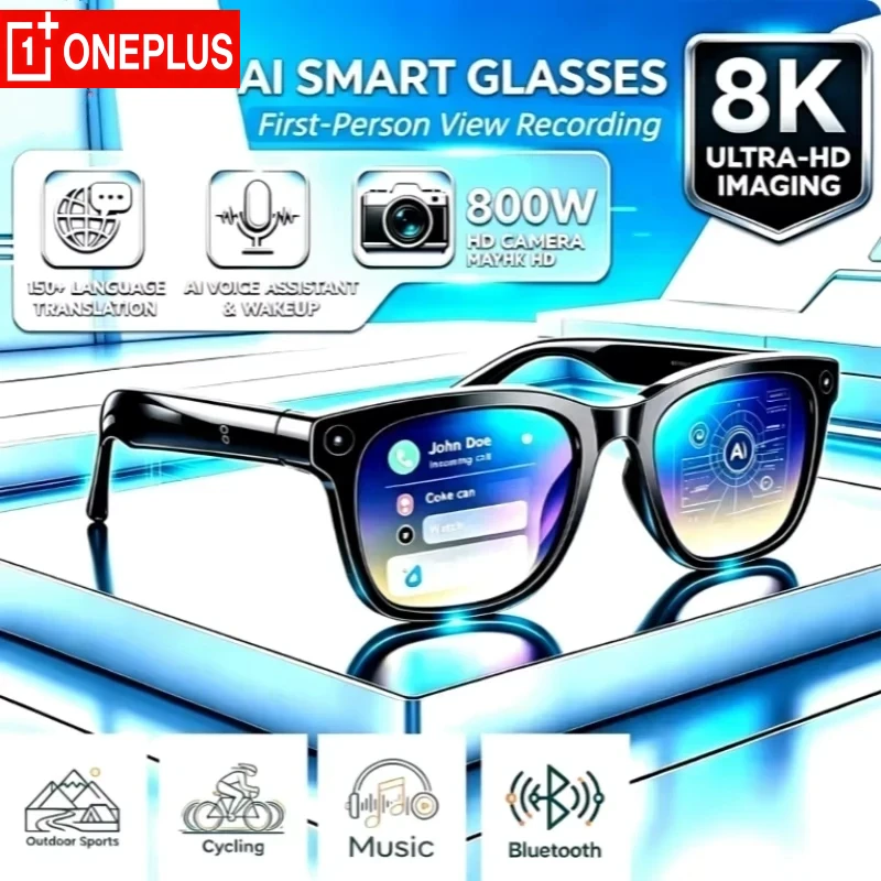 Oneplus Smart Camera Glasses HD Video Recording Bluetooth Call AI Voice Assistant Sports Outdoor Sunglasses Wearable For Cycling