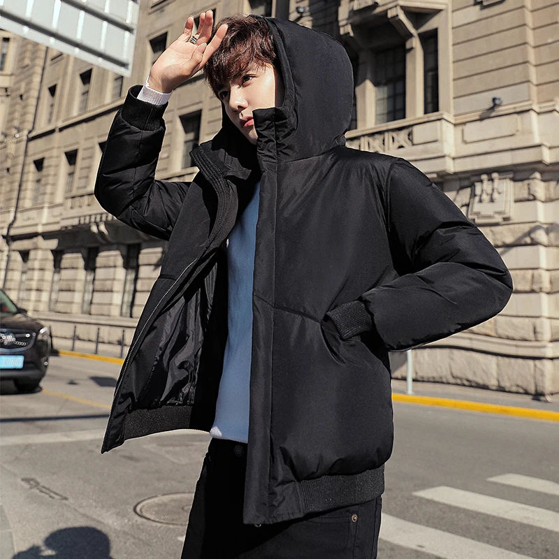 

Высококачественная мужская утепленная зимняя куртка с капюшоном, модная верхняя одежда для студентов, стильная, стандартной длины, белая, из пуха...