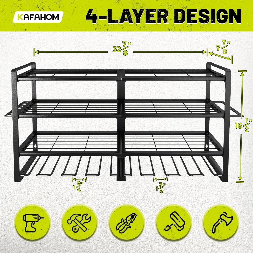 Organizer per utensili elettrici-8 supporto per trapano a parete, Rack di stoccaggio per utensili elettrici in metallo resistente a 4 strati, Organizer per attrezzi da Garage