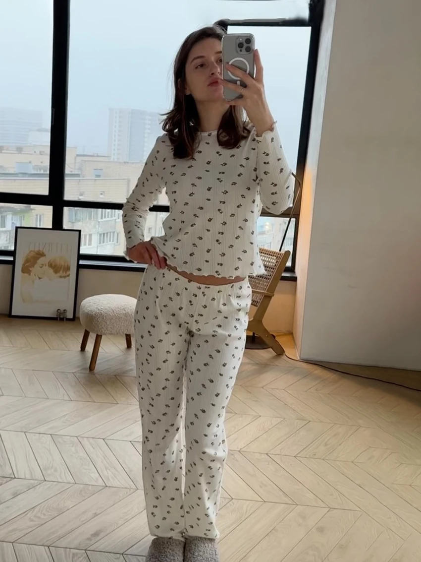 

Комплект женской домашней одежды Marthaqiqi: пижама с длинным рукавом, ночная сорочка с круглым вырезом, укороченный топ, брюки. Зимний комплект женской ночной одежды.