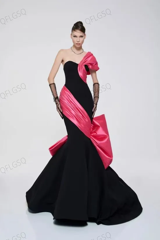 Robe de Rhsirène rose noire avec nœud plissé, robe de soirée longue chérie, robe de Rhformelle, tout ce qui est initié, fabuleux