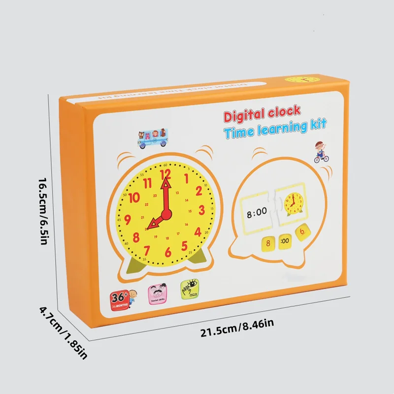 Zegar edukacyjny do nauki i demonstracji z 1 plastikowym zegarem i 3 kostkami do liczenia, zabawka edukacyjna do nauki matematyki dla dzieci, prezent na Boże Narodzenie.