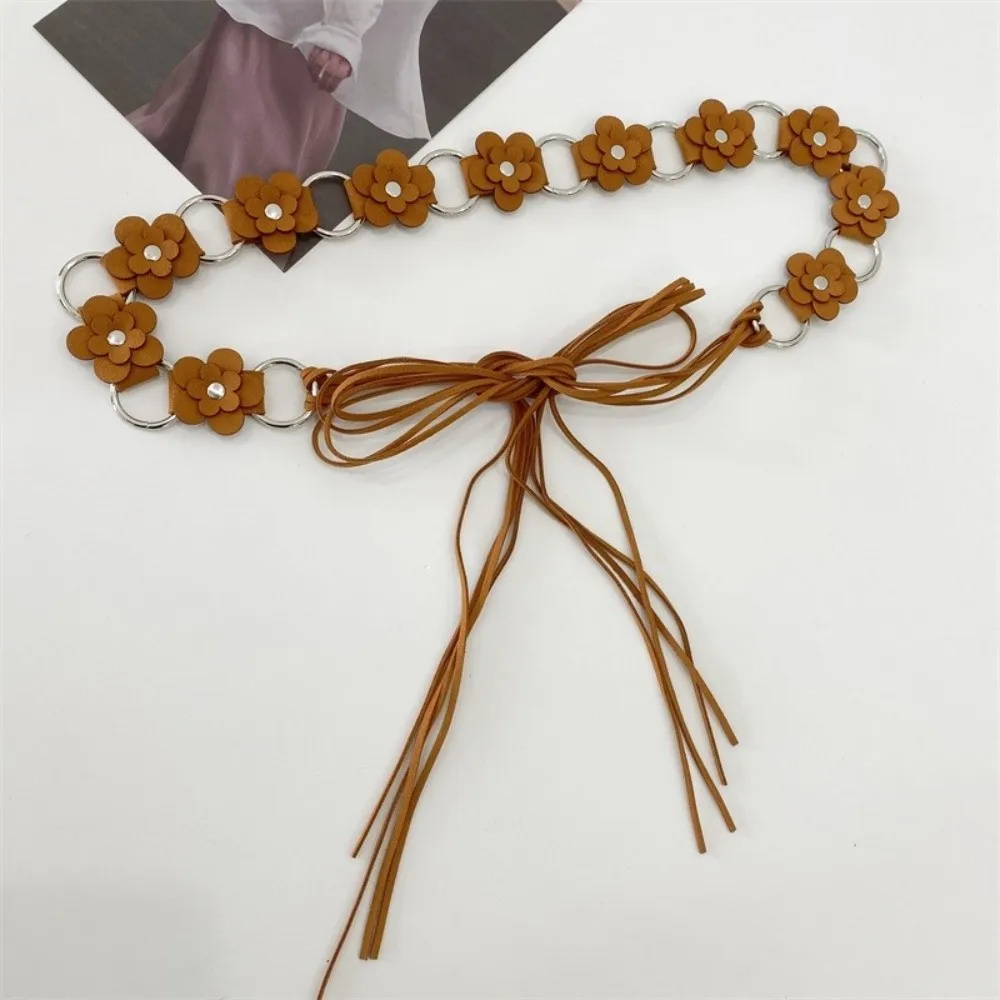 Модный винтажный женский ремень с цветочным принтом, этническая кожаная поясная веревка, милое платье в стиле бохо, джинсовый ремень, украшение на талию