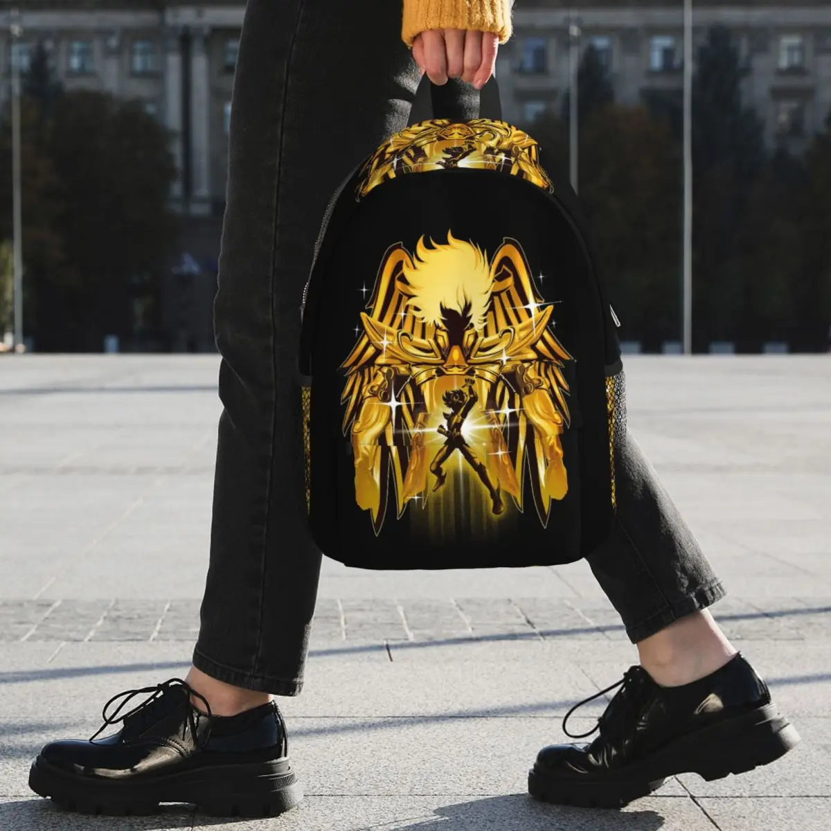 Knights Of The Zodiac Pegasus Gold Backpack Student BookBag Boys Girls School Bag Laptop Shoulder Bags