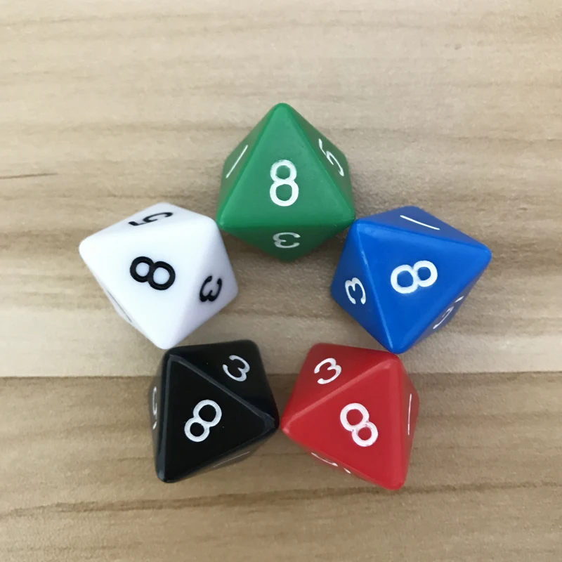 Dice 5Pcs/Lot D8 Dice Eight Surfaces Colour Acrylic RPG Dice Polyhedral Dice Set Table Games Entertainment Board Game