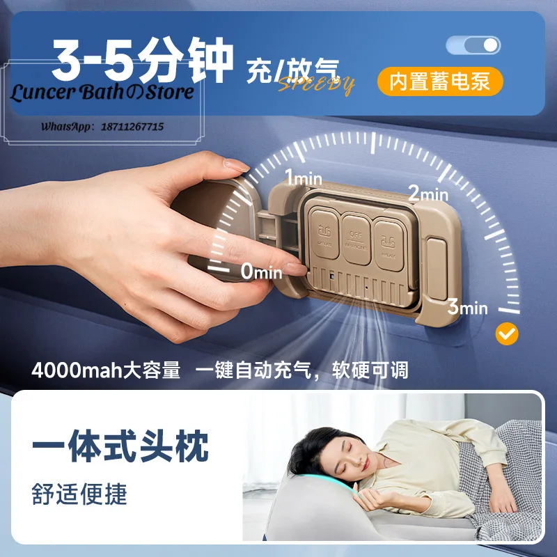 Air Mattress for Home, Thick Self Inflating Camping Bed for Double Person, Portable Blow Up Floor Mattress for Outdoor