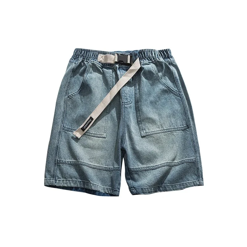 Fashion Casual Denim Shorts Men's Trend Ins Youth Pop Summer Wear Japanese Gothic Hip Hop Loose Casual Cargo Five Quarter Pants