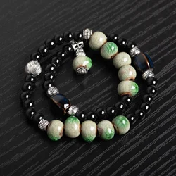 Handmade Double-Layer Ceramic Bracelet Ice Crack Beaded Stretchable Jewelry Unisex Vintage Style