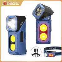 YEMAO T615 500LM Rechargeable Multi-Function LED Flashlight with Hat Clip, Bike Light & Floodlight for Camping, Work & Outdoor