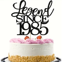 Legend since 1985 Cake Topper, Vintage 1985 Happy 40th Birthday Cake Topper,40th Birthday Party Cake Decorations Black Glitter