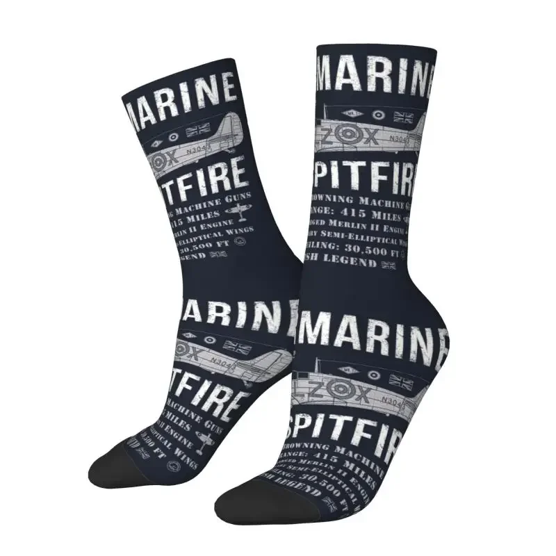 Vintage Supermarine Spitfire Dress Socks for Men Women Warm Fashion Fighter Pilot Aircraft Airplane Plane Crew Socks