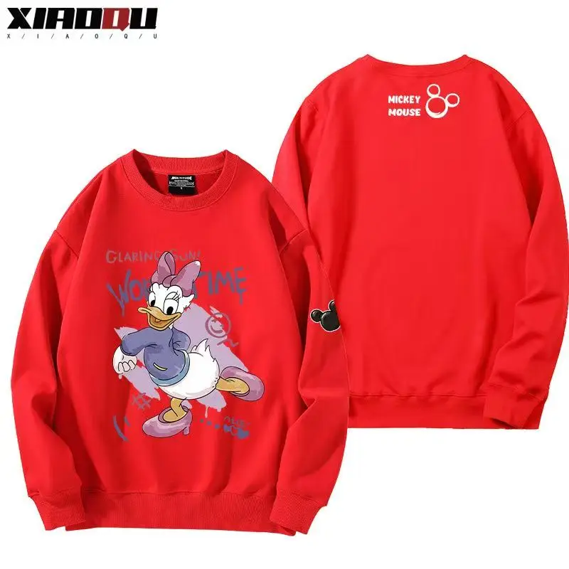 

Clothing Cartoon Donald Duck Daisy Fleece-lined Couple Sweatshirt Crewneck Warm Pullover for Men Women Fall Winter Pullover