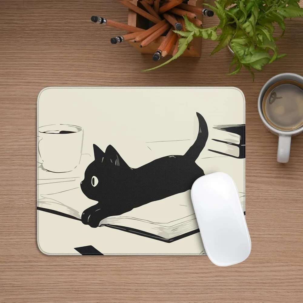 Cute Black Cat Mouse Pad Kawaii Anime Cat Mouse Pads for Wireless Mouse Desk Accessories10"X8" Travel Mousepad with Non-Slip Ru