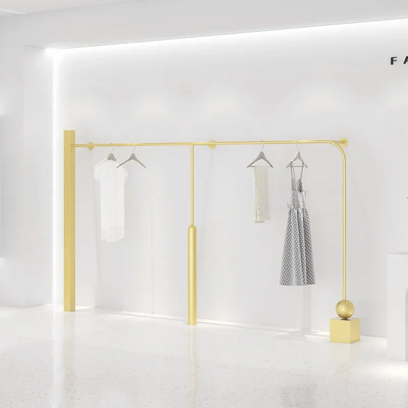 

HangerClothing Store Display Rack Against The Wall Hanging Gold Hanging Clothes Rack Women's Clothing Store Live Broadcast Speci