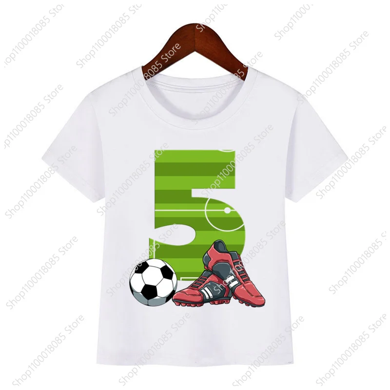 Numero di compleanno di calcio stampato t-Shirt bambini calcio compleanno ragazzo t-Shirt numero personalizzato nome divertente carino regalo camicia