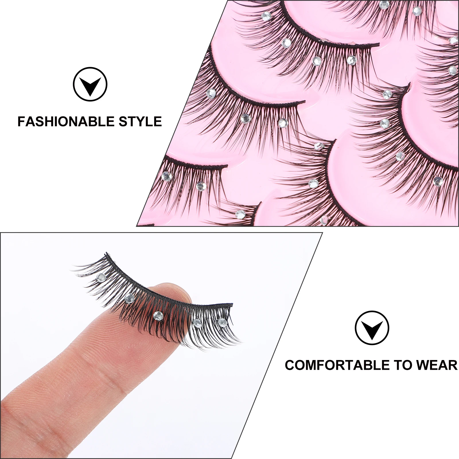 

10 Pairs False Eyelashes Natural Looking Magnetic Fake Rhinestones Makeup Chemical Fiber Strips Miss