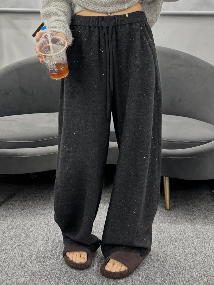 

Брюки East Gate: Новинка осенне-зимнего сезона, свободные, с пайетками, прямые, широкие, женские, повседневные, струящиеся, в пол