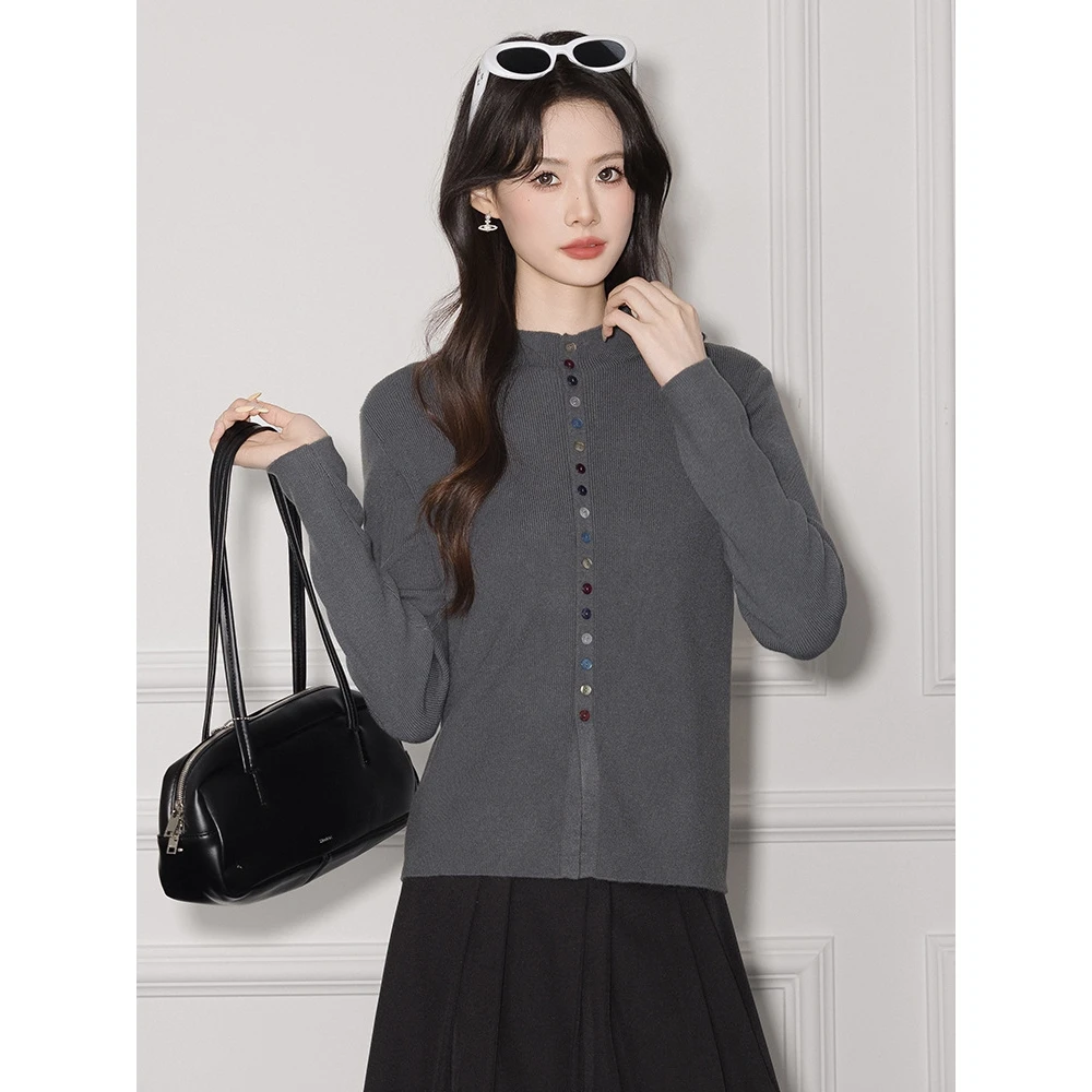 

G2000 Осенне-зимний универсальный вязаный кардиган для поездок на работу, цветной внутренний кардиган на одной пуговице, длинный све, ру...