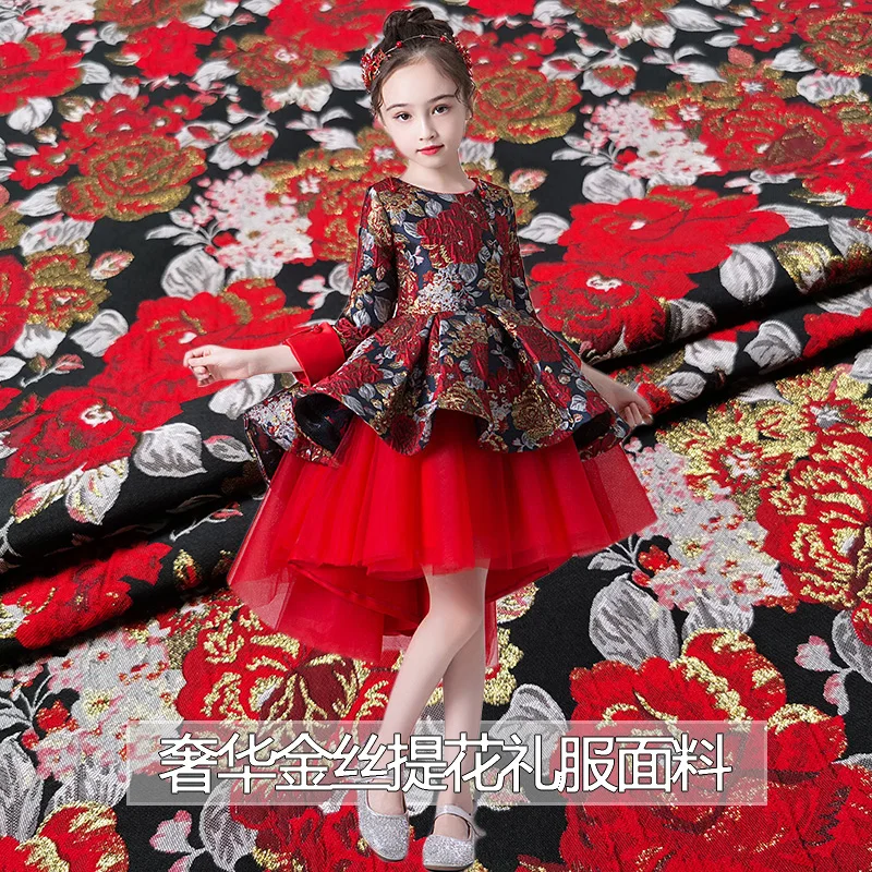 Jacquard Brocade Fabric Metal Wire Polyester Cloth High-end Gold Silk Dress Windbreaker Handmade Diy Sew Custom Children's Dress