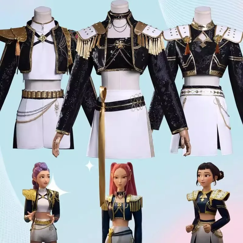 

Movie HUNTR X Kpop Demon Hunters Zoey Rumi Mira Cosplay Costume Halloween Carnival Role Play Stage Dress Uniform Black Gold