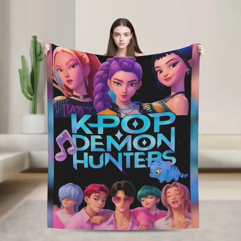Nueva manta de franela Kpop Demon Hunters, manta para siesta con estampado divertido, manta Universal para oficina, aire acondicionado, manta para piernas