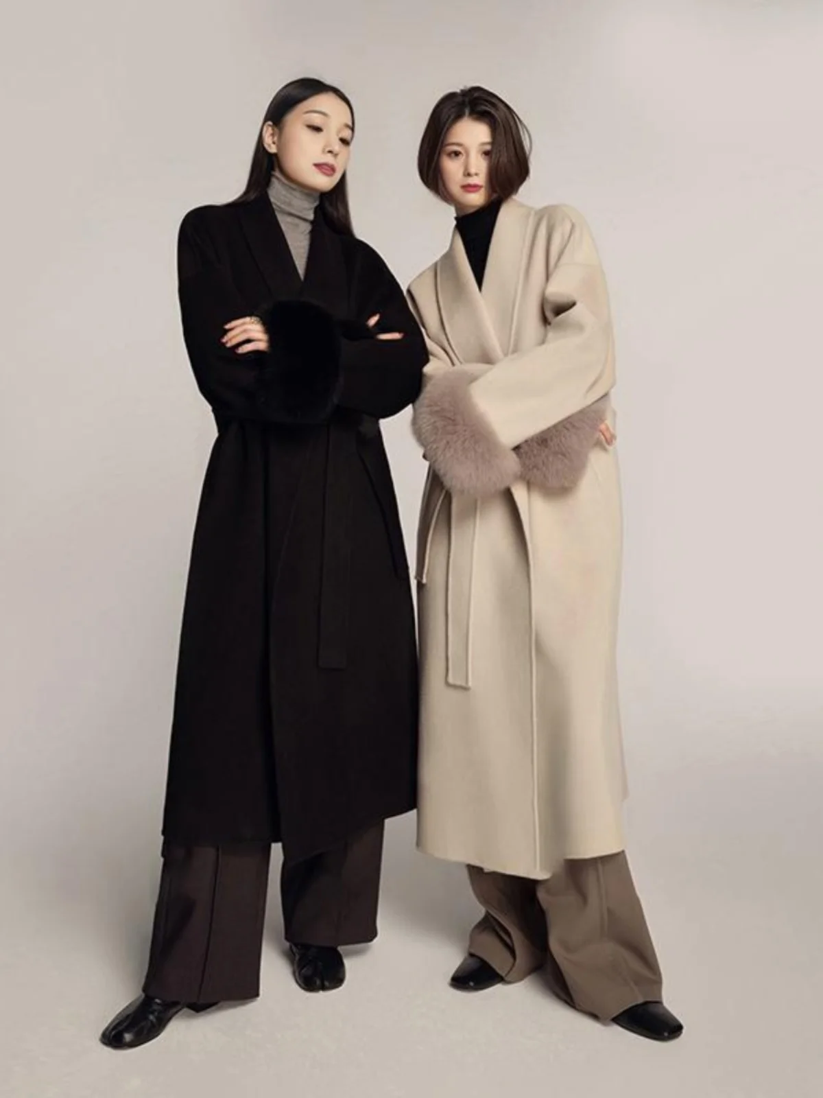 

Двустороннее шерстяное пальто из кашемира для женщин, средней длины, с меховой отделкой, в корейском стиле, для повседневной носки, утепленное зимнее пальто