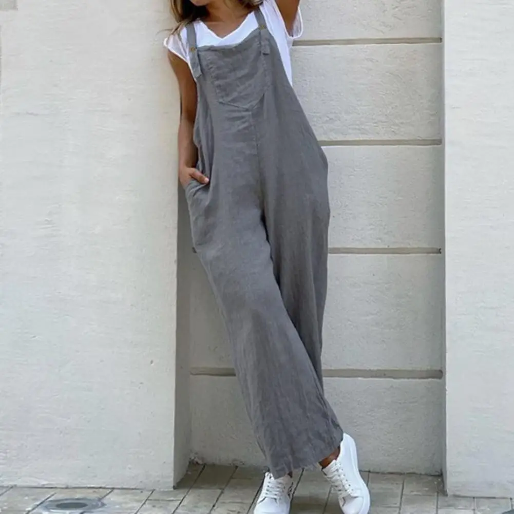 

Baggy Sling Women Jumpsuit Solid Color Lady Overalls Cami Romper Sleeveless Women Overalls Dungarees Summer Jumpsuit Streetwear