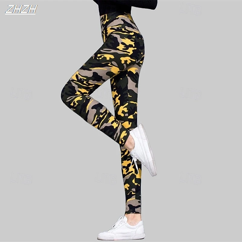Leggings de mujer con estampado de camuflaje, pantalones para exteriores, pantalones de poliéster, LICRA, cintura elástica, Control, ropa de calle de otoño e invierno