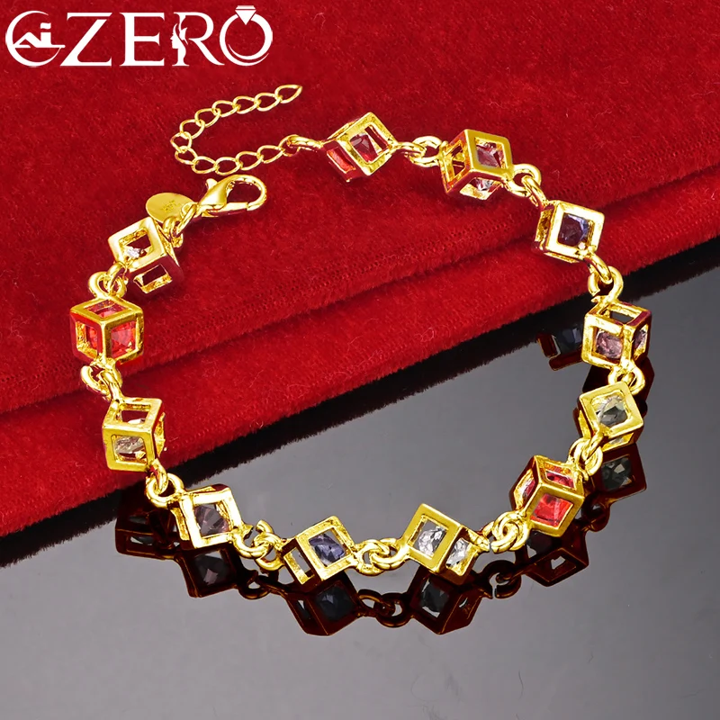 

ALIZERO 24K Gold Multicolour Zircon Bracelet For Woman Wedding Engagement Party Fashion Charms Jewelry Free Shipping