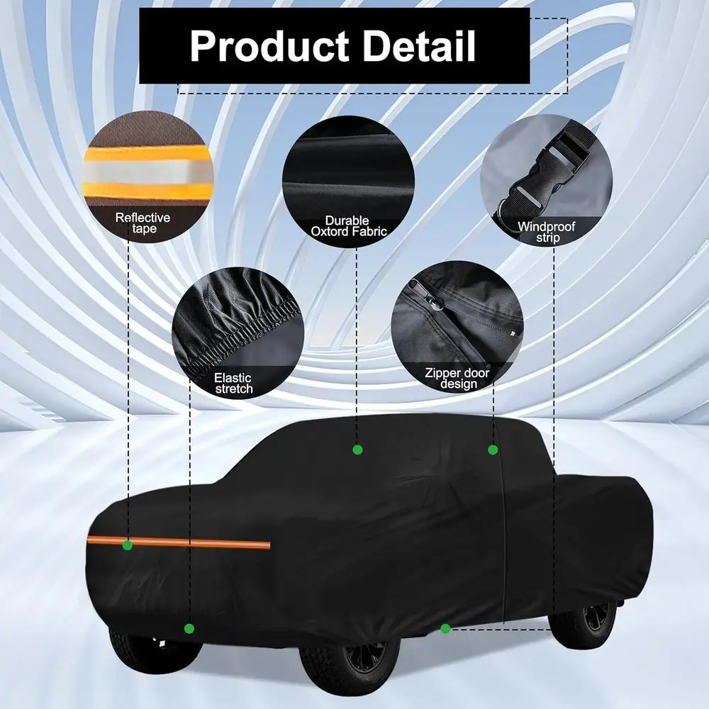 غطاء سيارة عالمي مقاوم للماء والشمس 420D مع سحاب باب للشاحنات المدمجة، طول 16.4-18 قدم #5