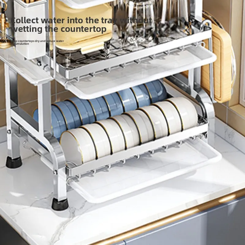 

New model Dish storage rack Stainless steel kitchen tableware rack Ventilated drain basket Thickened dish drain rack