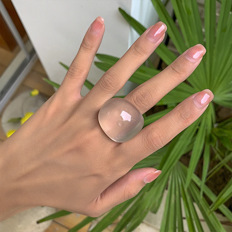 New Fashion Colorful Macarons Transparent Arc Resin Acrylic Geometric Rings For Women Girls Party Exaggerated Chic Jewelry Gifts